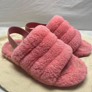 Women's Size 5 UGG FLUFF YEAH Slide Slippers Open Toe Slingback Sheepskin PINK